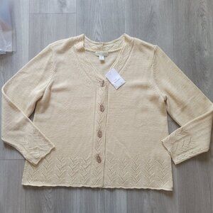 Appleseeds Petite Womens Gold Shimmer Acrylic Blend Cardigan Sweater Chevron Hem
